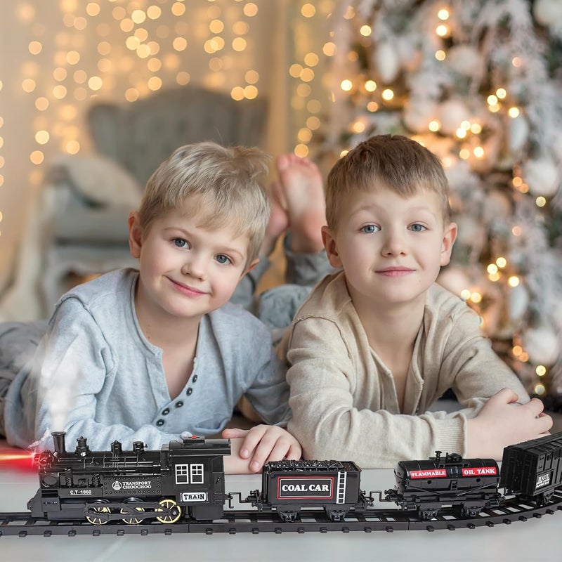 OCHIDO Train Set - Electric Train Toy Gift for Boys Girls,with Railway Kits,Steam Locomotive,Transport Vehicle &Tracks, Light,Smokes & Sound,Christmas Train Gifts for 3 4 5 6 7 8+ Year Old Kids - Image 2